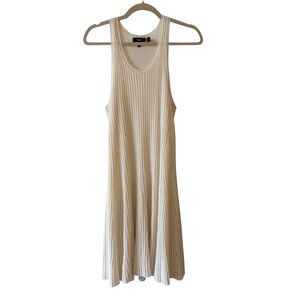 Theory Ottoman Day Dress Ivory Ribbed Knit Sleeveless Dress Medium